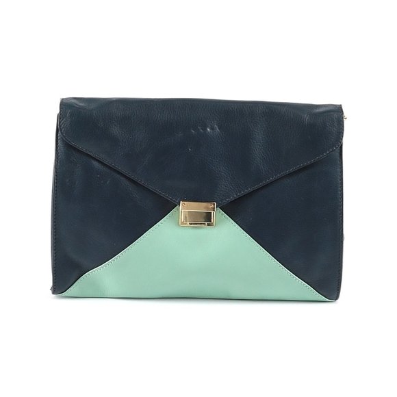 Club Monaco Leather Envelope Clutch in Dark Teal and Light Turquoise - Picture 1 of 2